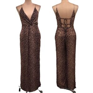 Jonathan Simkhai Wide Leg Jumpsuit Size XS Brown Leopard Print Cut Out Back